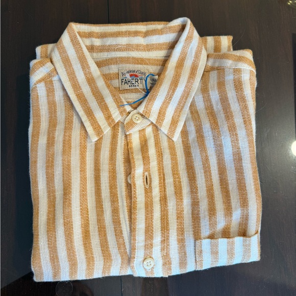 Faherty Palma Linen Camp Shirt in “Sienna Valley Stripe” - Picture 4 of 7